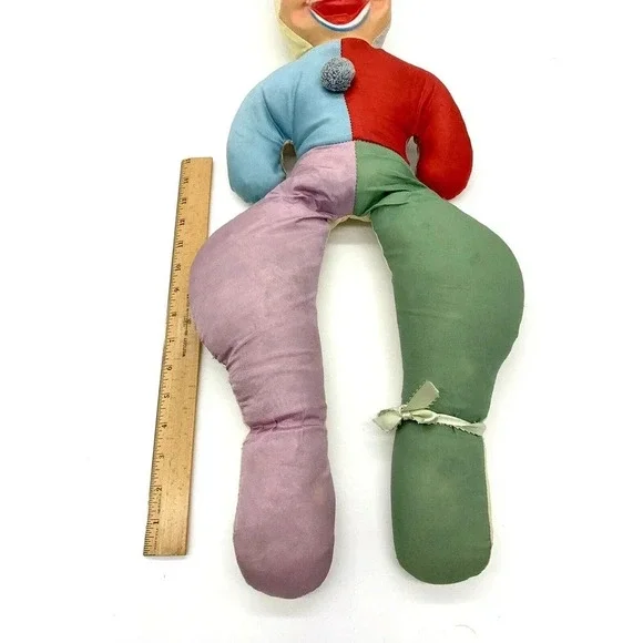 Vintage Hard Faced Clown Jester Large Plush Stuffed Animal 1950’s 1960’s - Picture 6 of 12